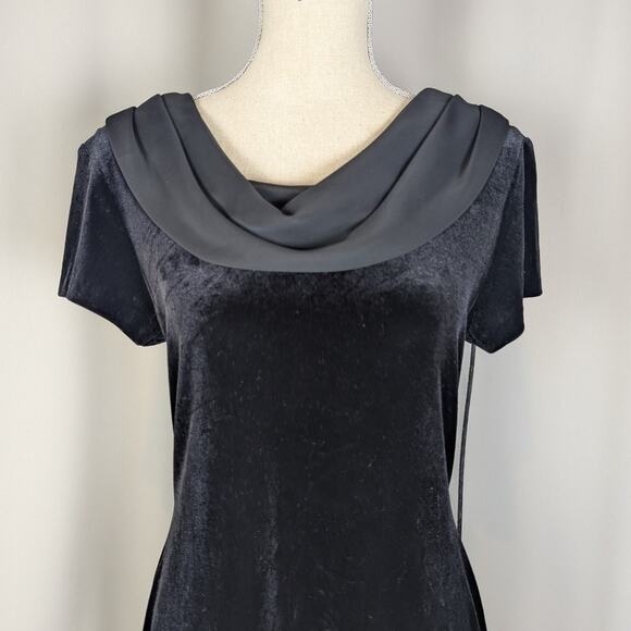 90s Vintage Velvet Short Sleeve Midi Formal Dress Gown With Chiffon Scarf Black - Picture 9 of 16
